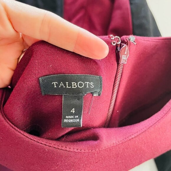 Talbots Dress Sheath Bodycon Colorblack Maroon Black 3/4 Sleeve Wedding Classic - Picture 6 of 8